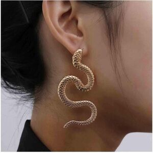 Antiqued Gold Textured Snake Drop Earrings